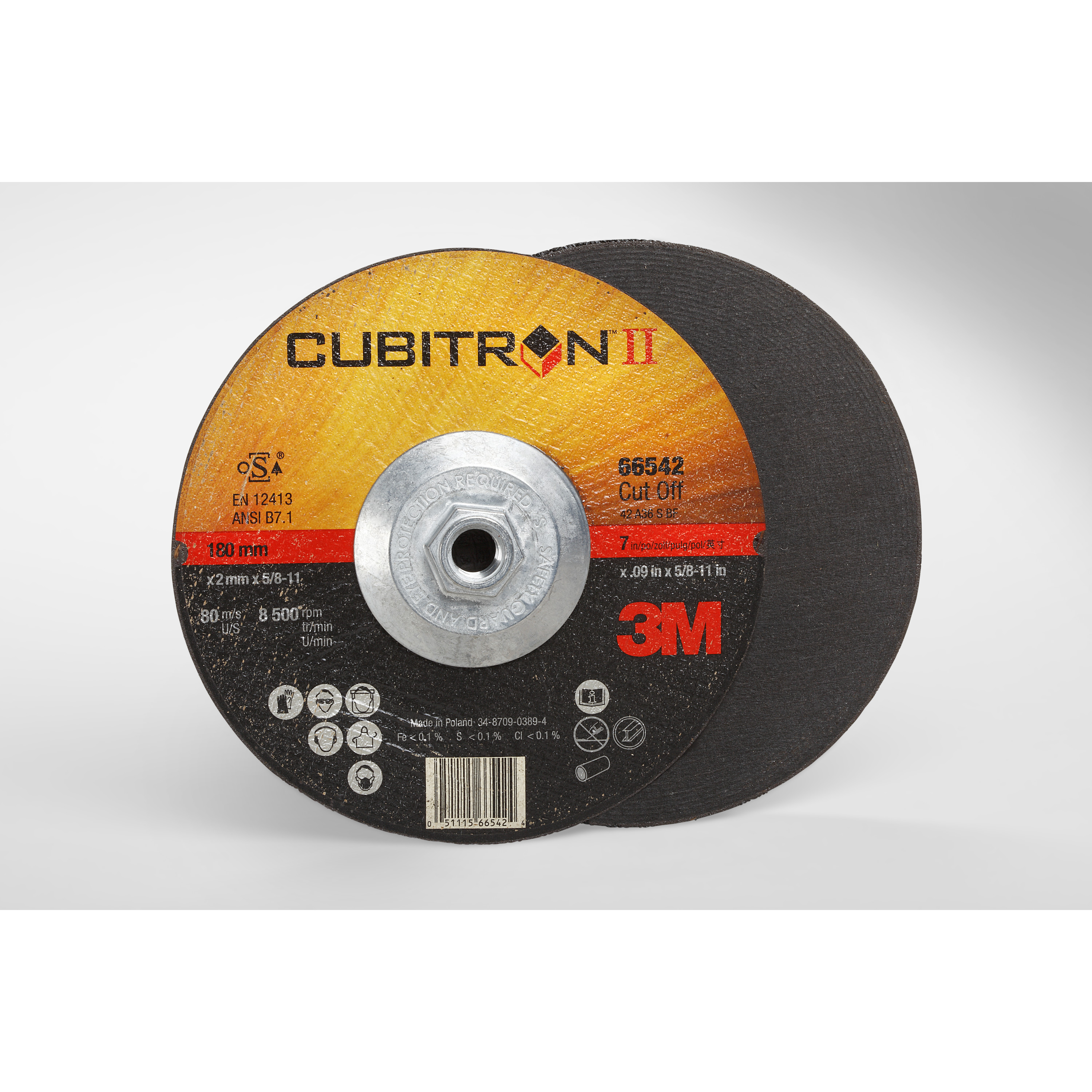 3M™ Cubitron™ II Cut-Off Wheel, 66542, T27 Quick Change, 7 in x .09 in x 5/8-11 in, 25 per inner, 50 per case